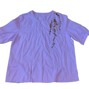 Lavender Embroidered Linen/Cotton Shirt Women's Top‎ *flaw XL